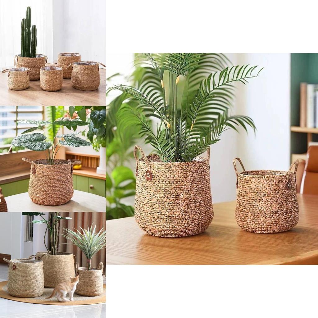 Woven Grass Planter Pot With Breathable Design For Living Room Decor Large Size