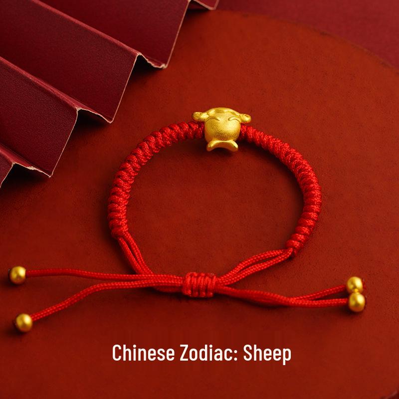Long-lasting Sand Gold Zodiac Red Rope Bracelet - Chinese Style Couples & Besties Dragon Year Accessory