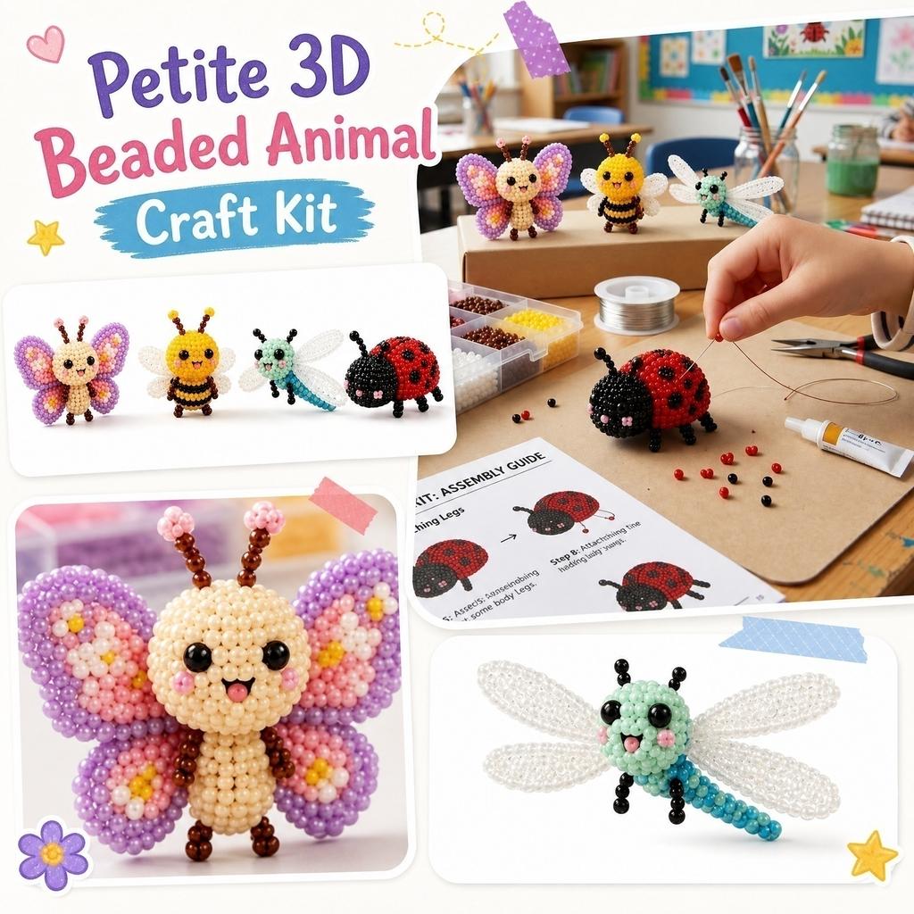 3D Beaded Animal Kit DIY Bead Set for Beginners and Kids Creative Animal Model Crafting Supplies