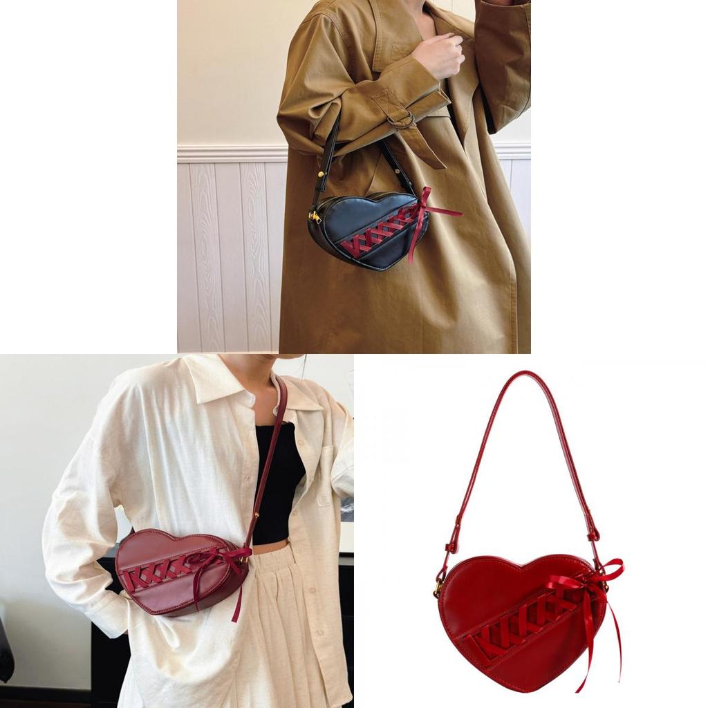 Heart Shape Pu Bag With Bow Accent For Daily Girls Casual Use