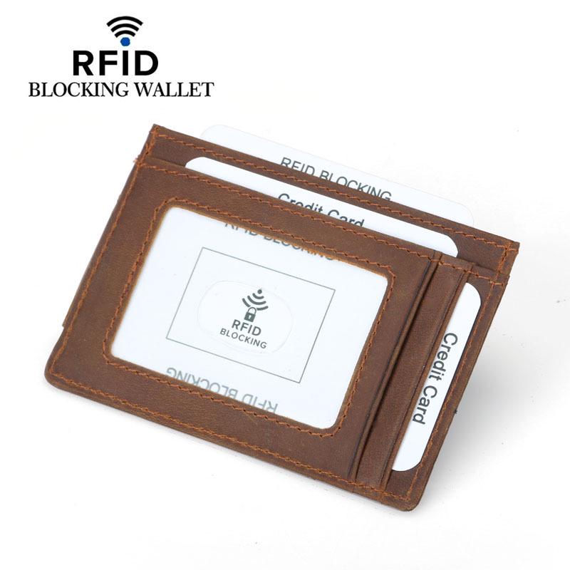 Men's Crazy Horse Card Holder with Magnetic Clip Retro Credit Case