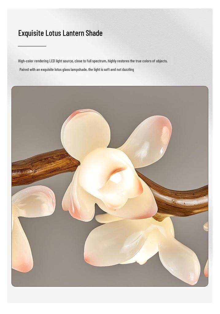 Wabi-Sabi Lotus Branch Chandelier for Japanese Retro Spaces