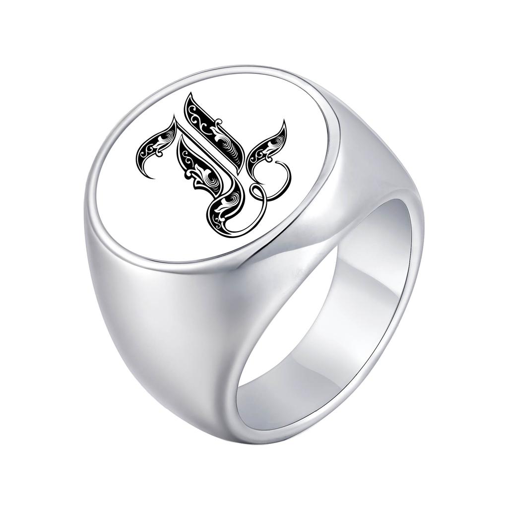 Vnox Personalized Retro Initials Signet Ring for Men, 20mm Wide Band Rings Stainless Steel Letters Custom Jewelry Gifts for Him