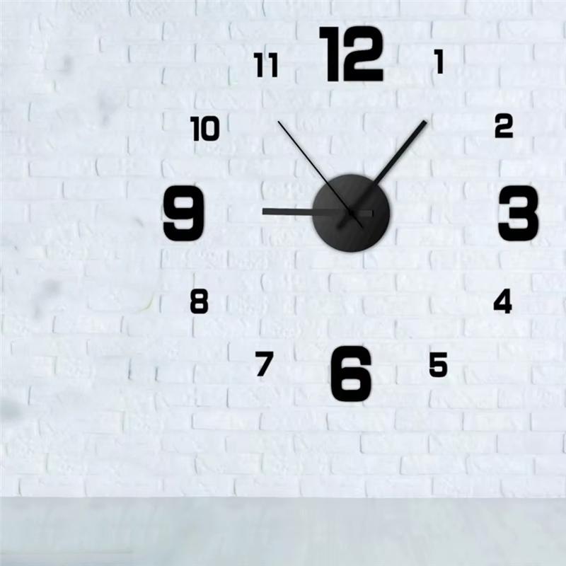 Large 3D Integrated Wall Clock Modern Frameless DIY Design For Home Office Decorations Wall Watch Art Black