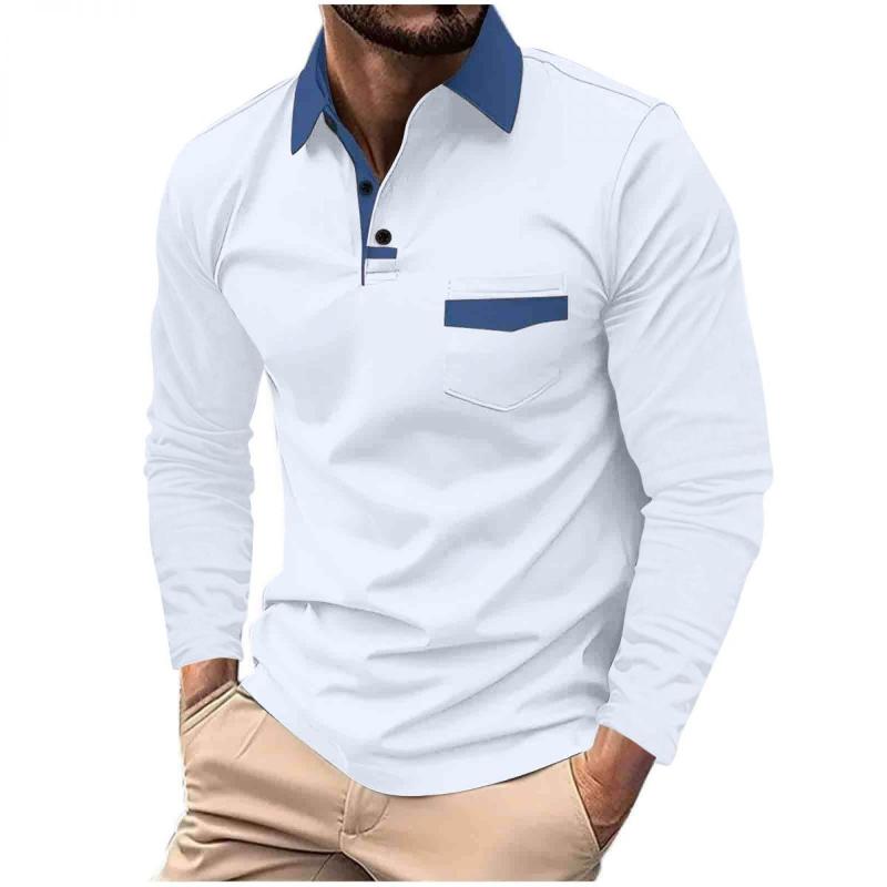 Autumn and Winter New Polo Shirt All Match Pocket Men's Lapel Long Sleeved Polo Shirt Casual Comfortable Top Shirt