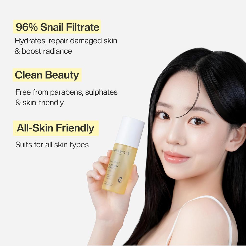 Mirabelle Korea Snail Miin 96% Recovery Essence Serum 100ml | Hydrating, Repairing | For All Skin Types | Korean Skincare