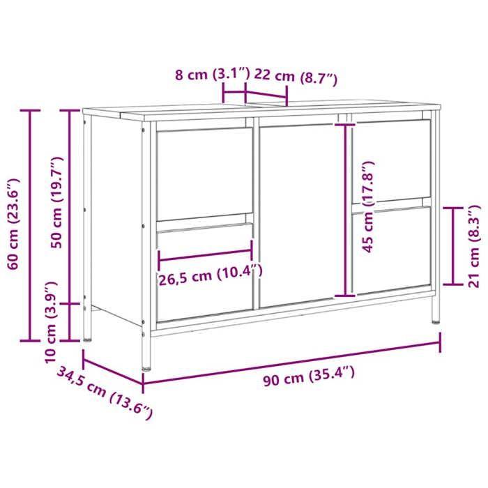 VidaXL Vanity Unit with Drawers Black Oak 90x34.5x60 Cm, Bathroom Vanity Unit, Bathroom Under-Sink Cabinet 861887