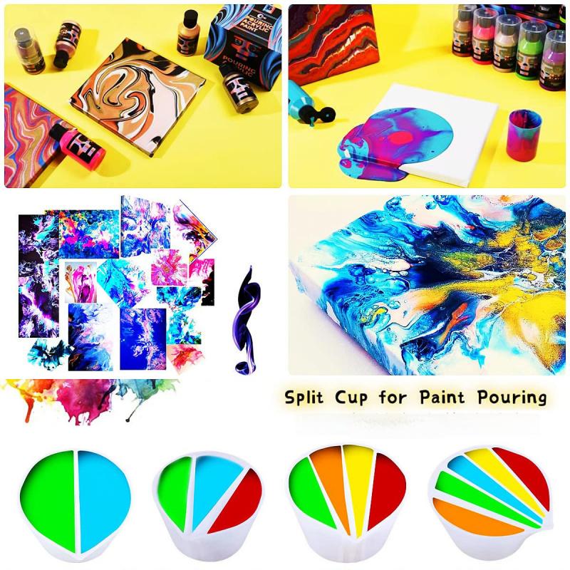 1PC Split Cup For Paint Pouring,Reusable Fluid Art Split Cup Silicone Split Pouring Cup With Dividers For Acrylic Paint Resin