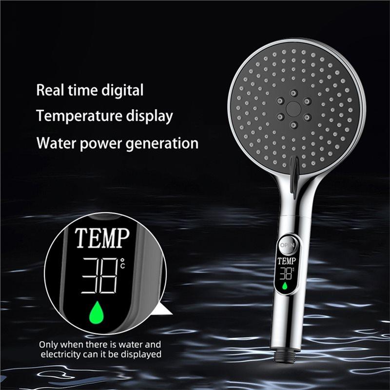 A74E-Badkameraccessoires LED Digitale Temperatuurweergave Handdouchekop Wateraangedreven Geen Batterijen Nodig 3 Snelheden 1 Stuk