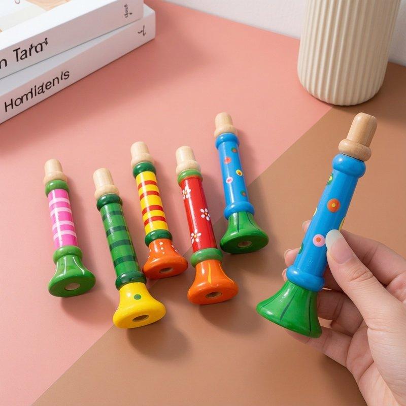 Wooden Trumpet Toy Kids Horn Whistle Musical Instrument Early Educational Montessori Sound Training Interactive Play Toy Gift