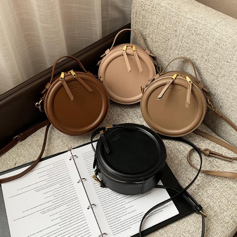 Round Design Lady Handbag Vintage PU Leather Shoulder Bag for Women Fashion Clutch Purses Crossbody Bag