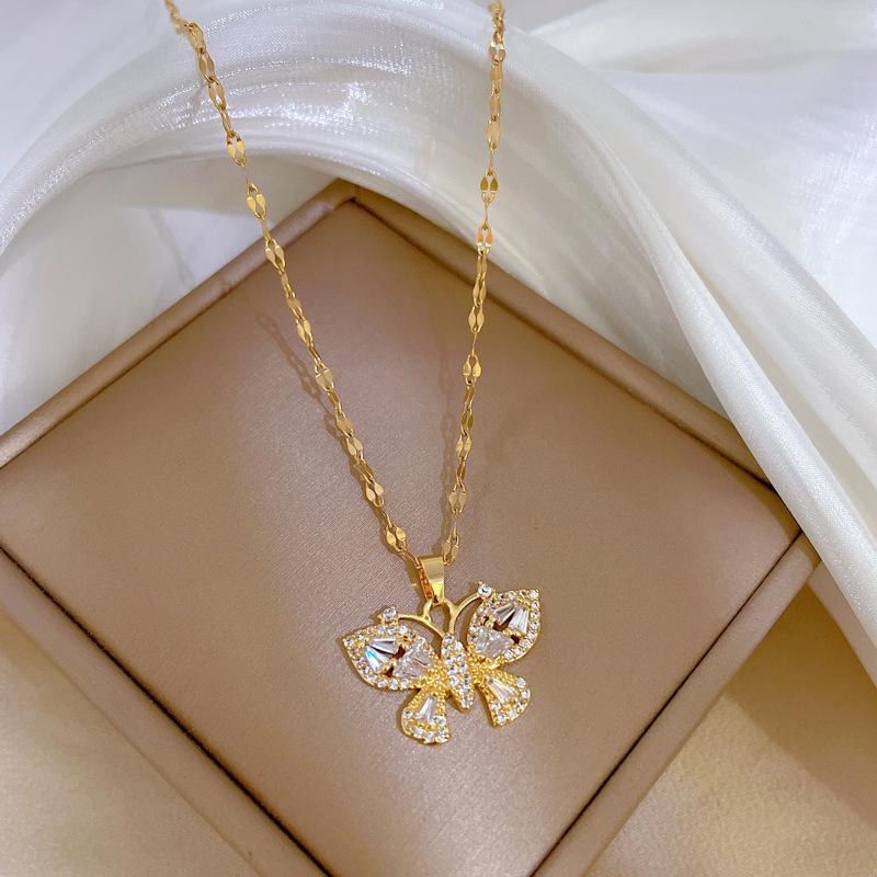 

Full Diamond Butterfly Light Luxury Temperament Zircon Clavicle Chain Small Retro Necklace Female