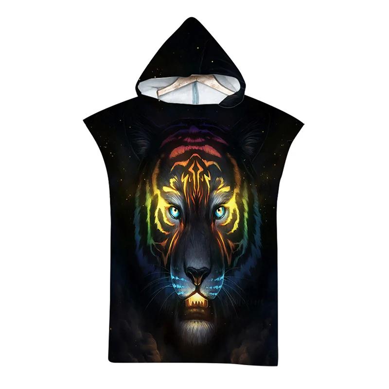 Telo da Spiaggia con Cappuccio Stampa Tigre Animale Selvatico per Adulti Asciugatura Rapida Poncho Piscina Asciugamano da Bagno con Mantello Accappatoio Fitness