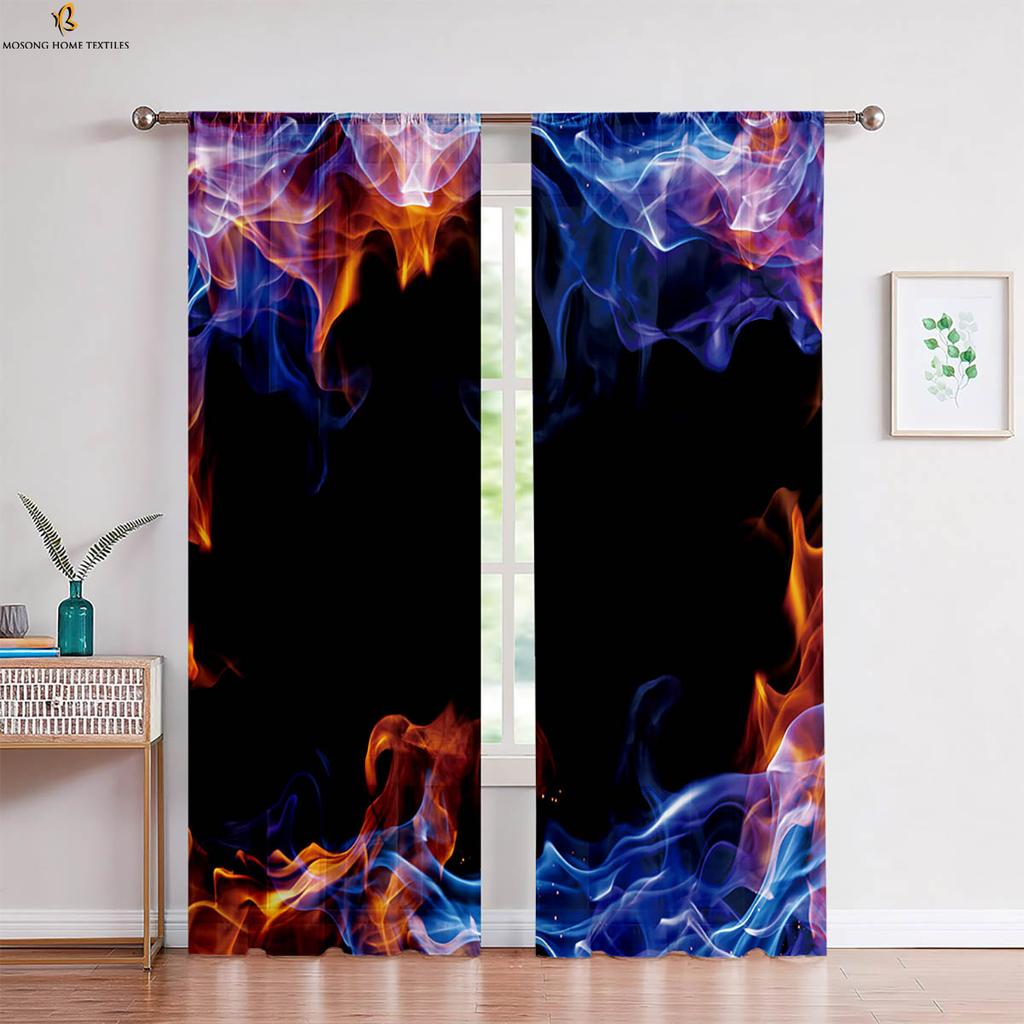 Vatten och Eld Polarvarg 3D-tryckt Gardin med Kanal för Stång Fönsterdekoration Gardin Sovrum Vardagsrum Kök Gardin 2 Delar