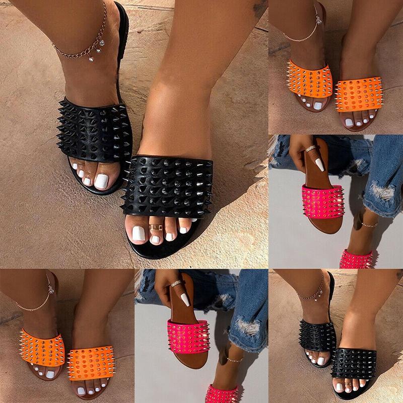 Trendy Women Sandals Casual Flat Rivet Design Slip-on Outdoor Shoes For Summer