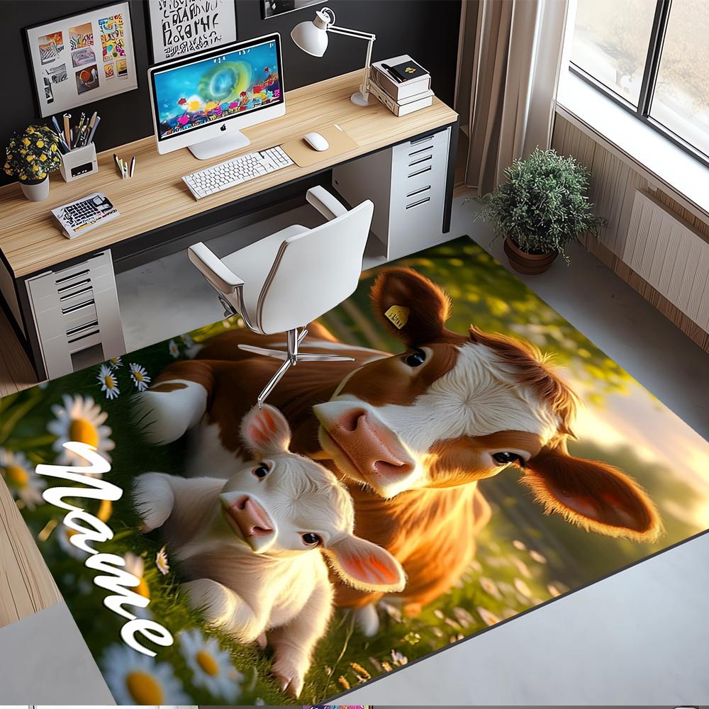 Custom Name Cow Printed Carpet,Rug for Office Chair Living Room Bedroom Kitchen Room Decor Gifts.