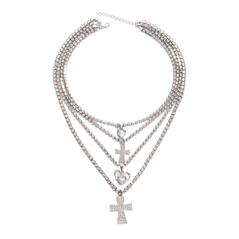 Diamond-set Love Cross Pendant Jewelry Multi-layer Necklace Light Luxury High-grade Full Diamond Collarbone Chain
