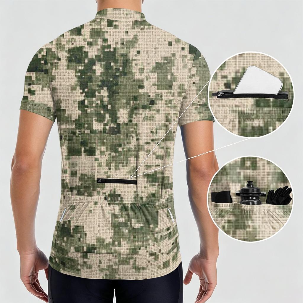 Herren Kurzarm Radtrikot Atmungsaktiv Schnelltrocknend Rundhalsausschnitt Reißverschluss Vorne Leichtes Sportshirt für Outdoor-Fahrten