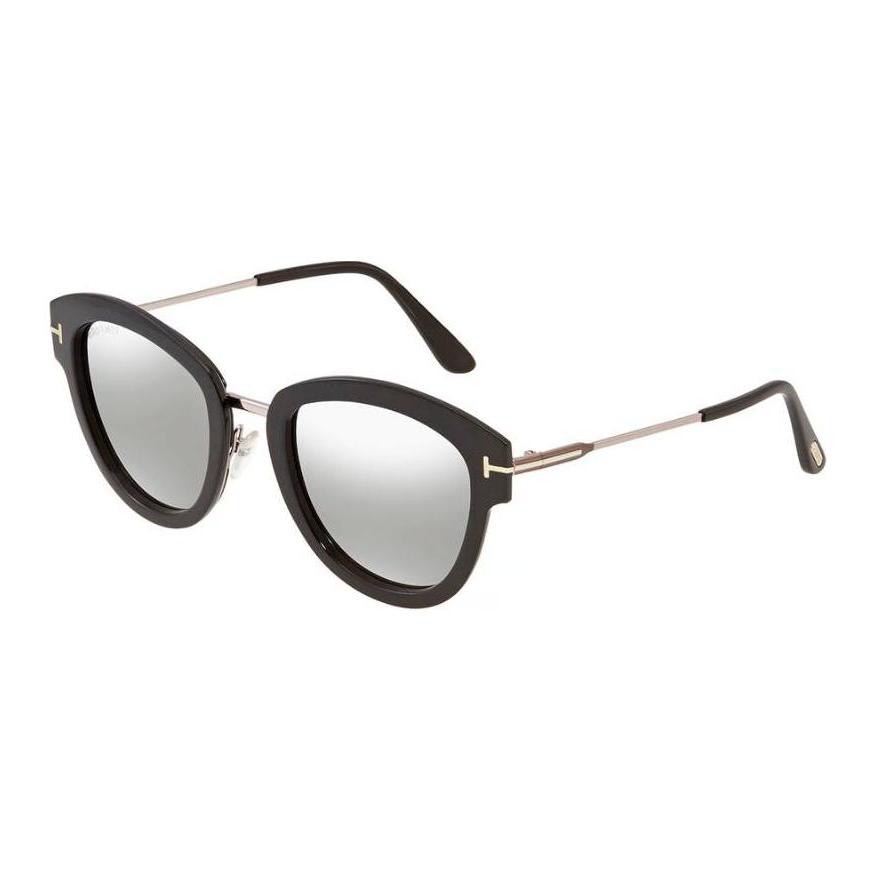 Tom Ford Rectangular Sunglasses With Striped Temples Women sunglasses Black FT057414C52 52,Black