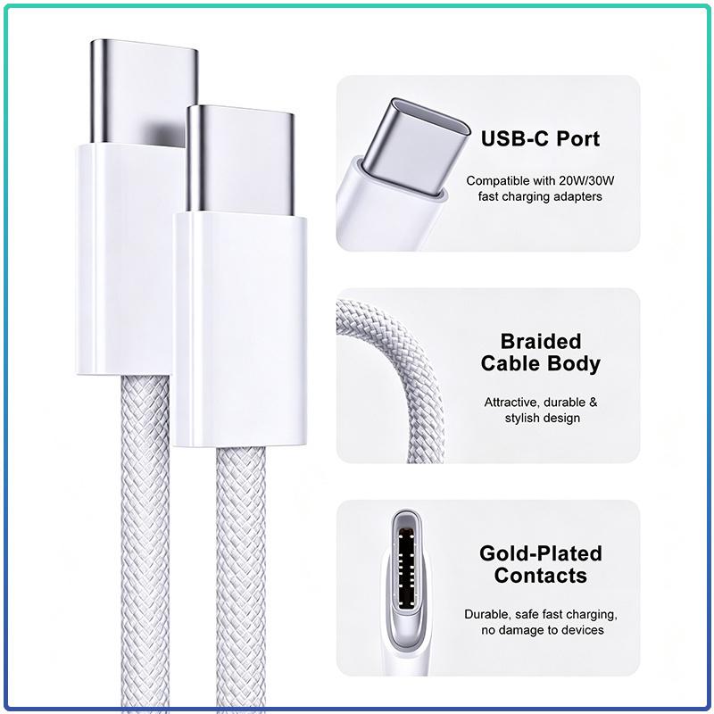 Original Apple Braided Type‑C To Type‑C Cable 1 Meter Stable Power Delivery Durable USB‑C Charging Cord Universal For iOS Android Devices