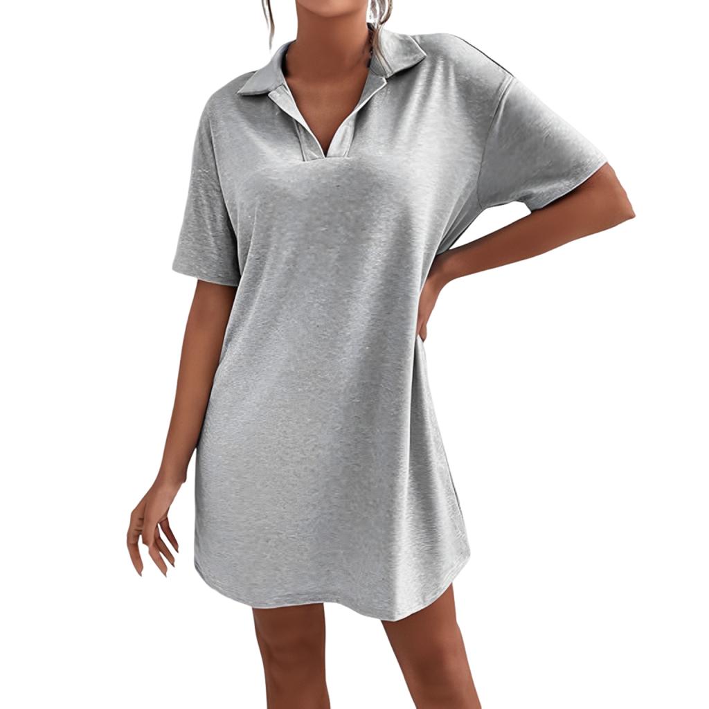 Dámská móda letní ležérní jednobarevné šaty s výstřihem do V a klopou