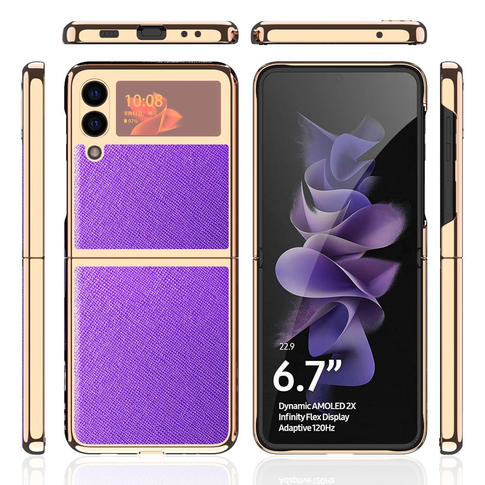 Plain Leather Case For Samsung Galaxy Z Flip 3 Phone Shell Z Flip Folding Screen Electroplating All -Inclusive Anti -Fall Holster
