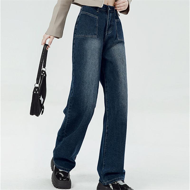 Nouă primăvară, toamnă, îmbrăcăminte de stradă, cu picioare largi, drepte, coreeană, modă pentru doamnă, vintage, pantaloni de blugi cu talie înaltă pentru femei, blugi lungi largi Harajuku