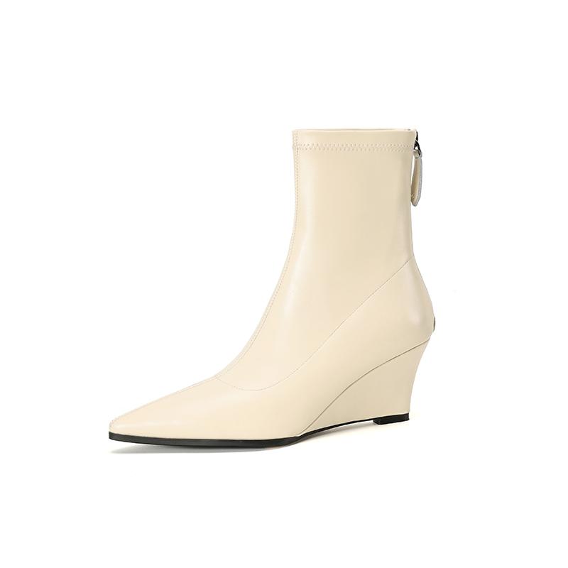 Fashion 2025 New Autumn Women Boots Pointed Toe Wedges Modern Boots Microfiber Women Shoes Short Boots High Heels Stretch Shoes