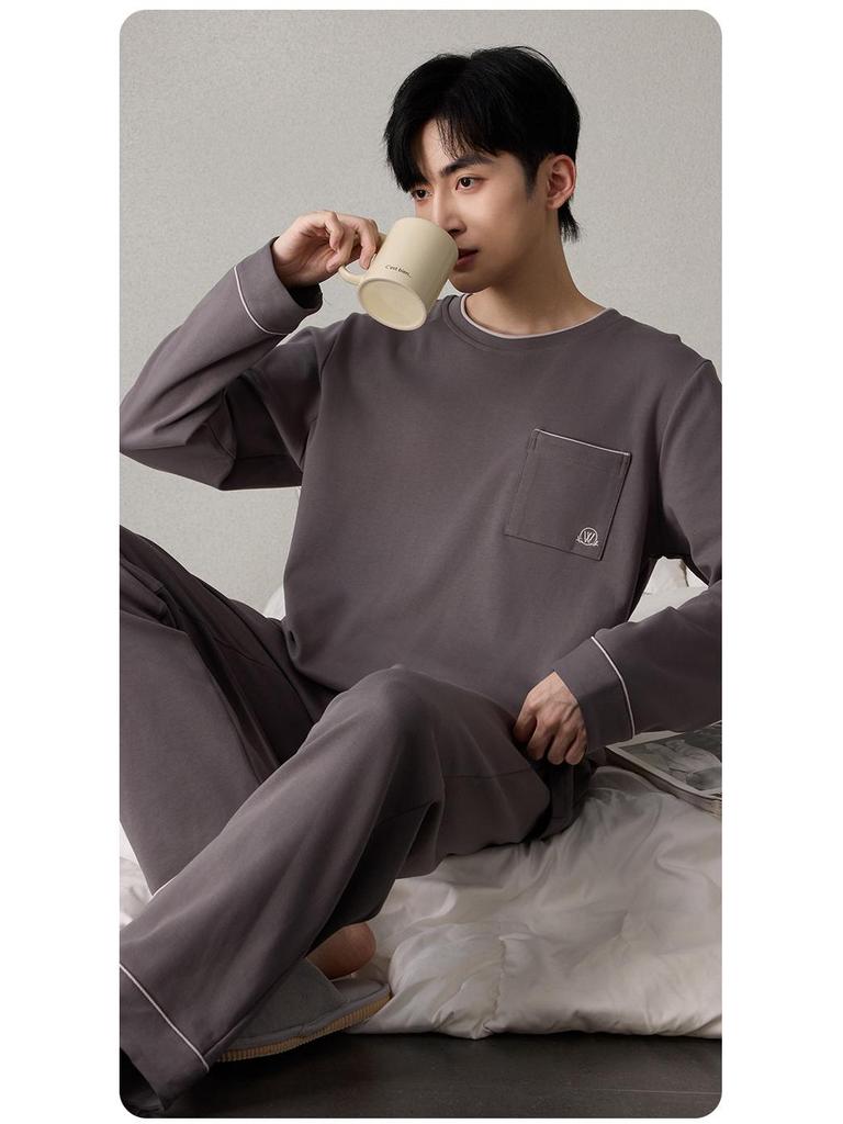 Men's Korean Style Cotton Pajamas Set - Autumn, Long Sleeve, Casual, Loose Fit