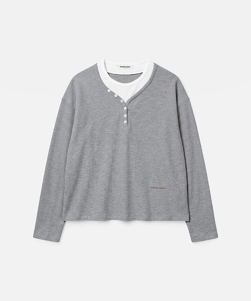 MARIE CLAIRE Waffle Henley Neck Long Sleeve (Magcls08Mmg)