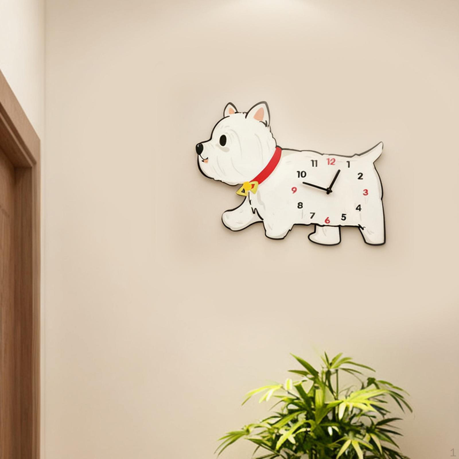 

Animal Wall Clock Quiet with Moving Leg Creative Lovely Puppy Hanging Decor for Living
