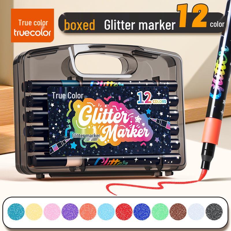 Echter Farbe Glitzer Filzstift für Grundschule & Kindergarten Kunst – Wasserbasierter Glanz.