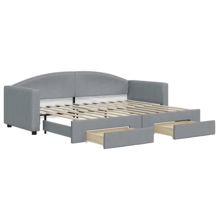 VidaXL Lit de jour avec gigogne et tiroirs gris clair 80x200 cm tissu 3197219