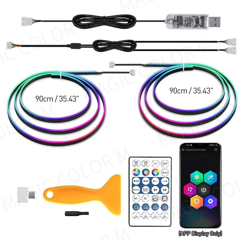 Vgetting For Tesla Model 3 Y S X Ambient Lights 60s Module 2-in-1 Symphony Universal Car LED RGB Atmosphere Lamp USB APP Remote