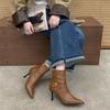 Rich retro pointed belt buckle high-heeled short boots autumn and winter new side zipper thin high-heeled thin short boots
