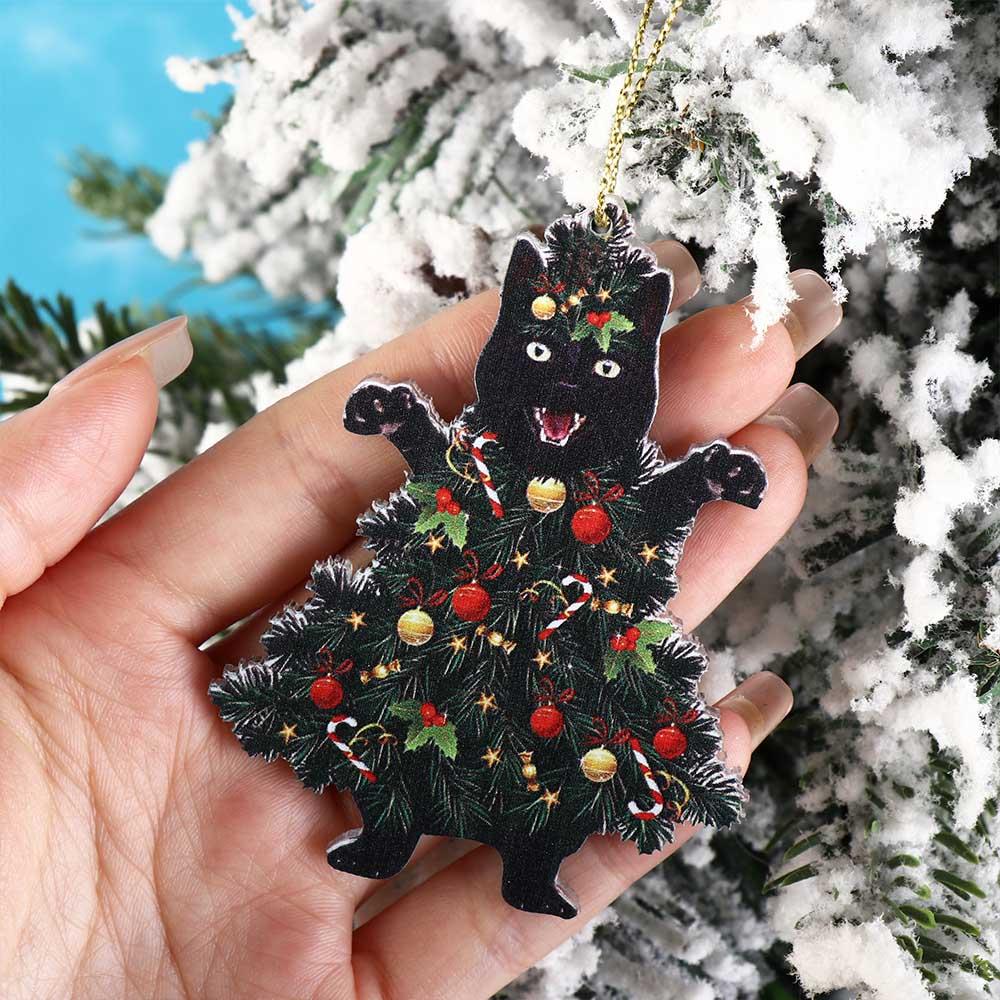Acrylic Hanging Christmas Pendant 2D Black Cat Car Pendant Xmas Black Cat Pendant  Christmas