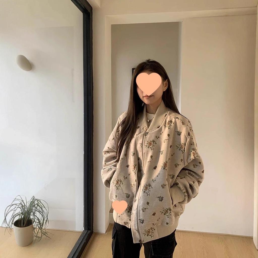 2025 Autumn Women's Retro Floral Print Chinese-Style Baseball Jacket - Trendy Unisex Niche Brand