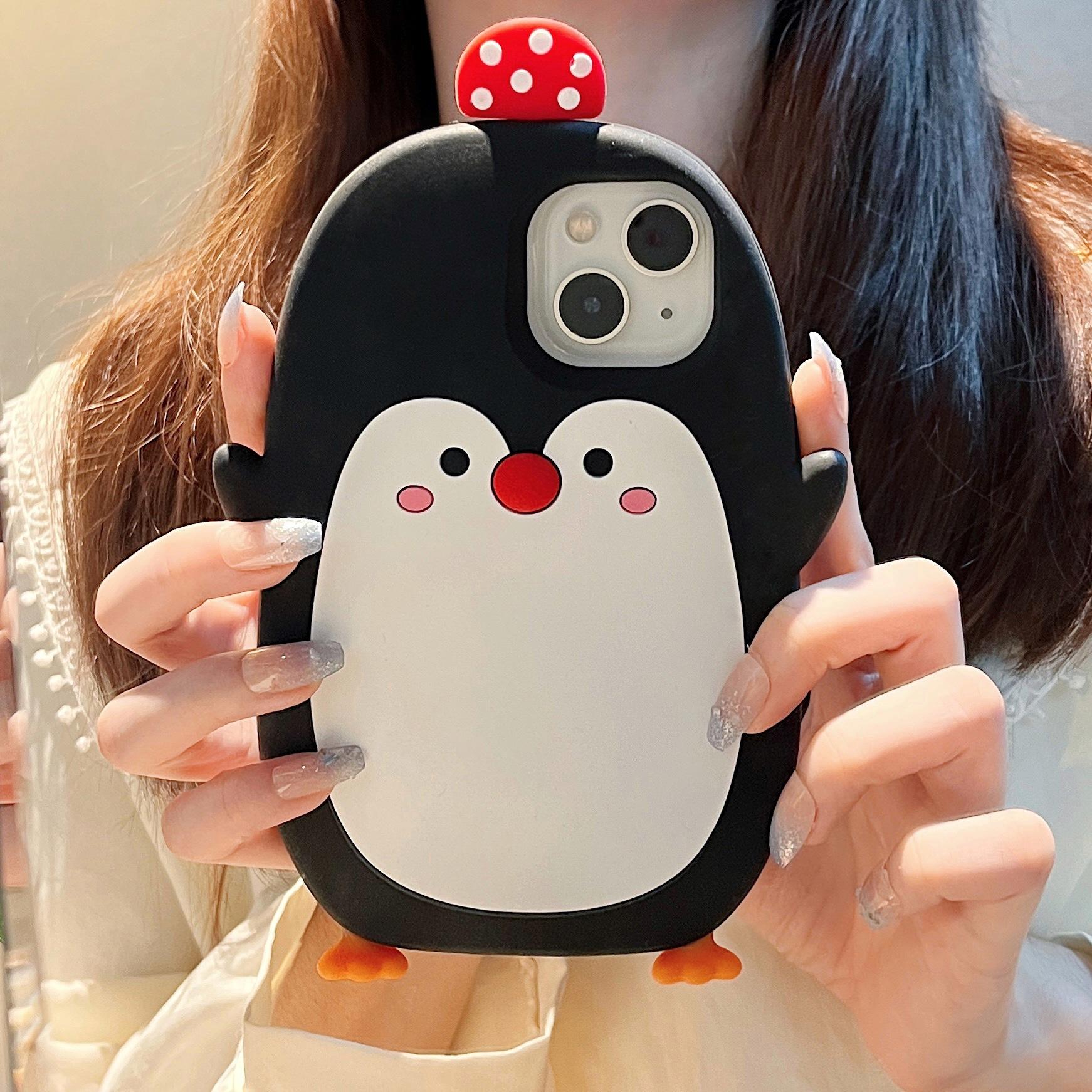 Apple 16promax cute cartoon black penguin iphone15/14/13 silicone phone case iPhone13