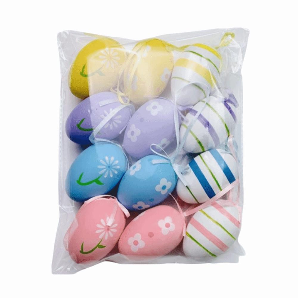 12Pcs/Set DIY Craft Easter Simulation Egg Cartoon Artificial Egg Pendant  Hanging Ornament