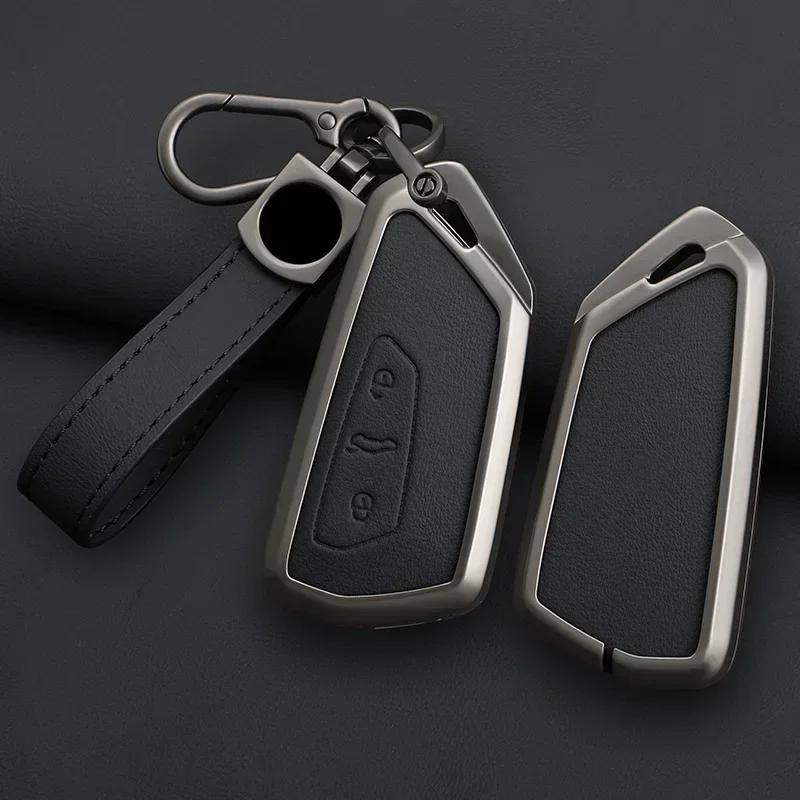 Zinc Alloy Genuine Leather Auto Key Fob Cover Case Housing Fit For Vw Volkswagen Golf 8 Skoda Octavia A8 Mk8 Seat Leon Mk4 Accessory