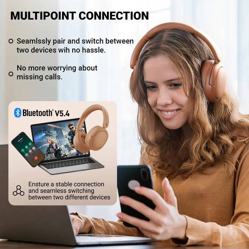 Edifier V80 Wireless Headphones, VGP Gold Award Winner, Bluetooth 5.4 Hybrid ANC 44dB Noise Cancellation, Wired High-Resolution Audio Compatible, 45