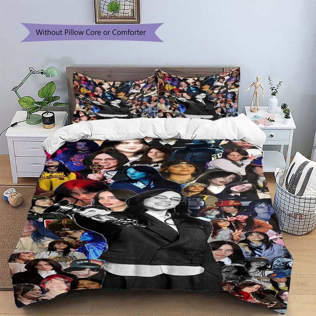 Billie Eilish Pattern Bedding,Quilt Set Quilt Cover Pillowcase Home Birthday Gift (1 * Duvet Cover + 2 * Pillowcase, Without Core)