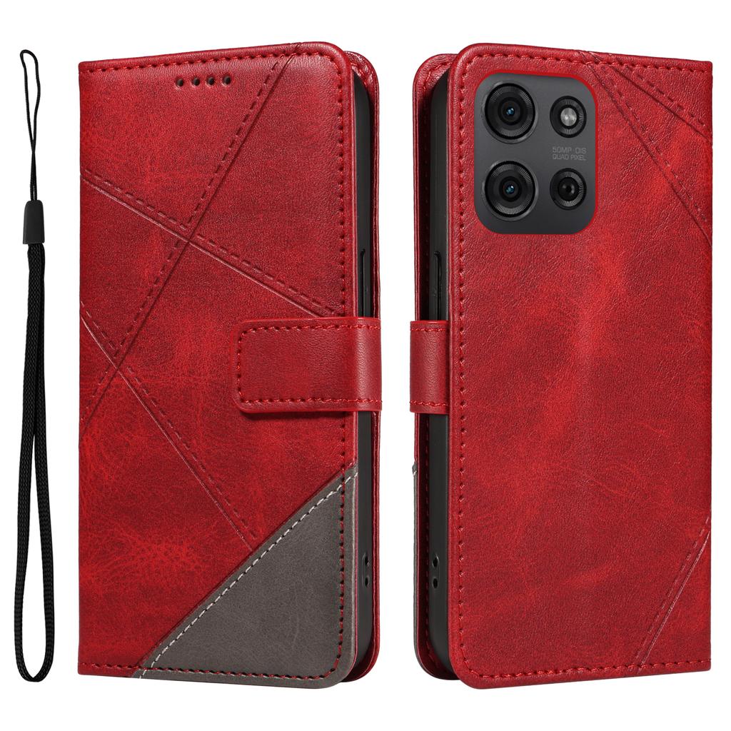 Etui dla Motorola Moto G75 5G Skórzane Geometryczna Linia Portfel Pokrowiec na Telefon z Paskiem na Nadgarstek