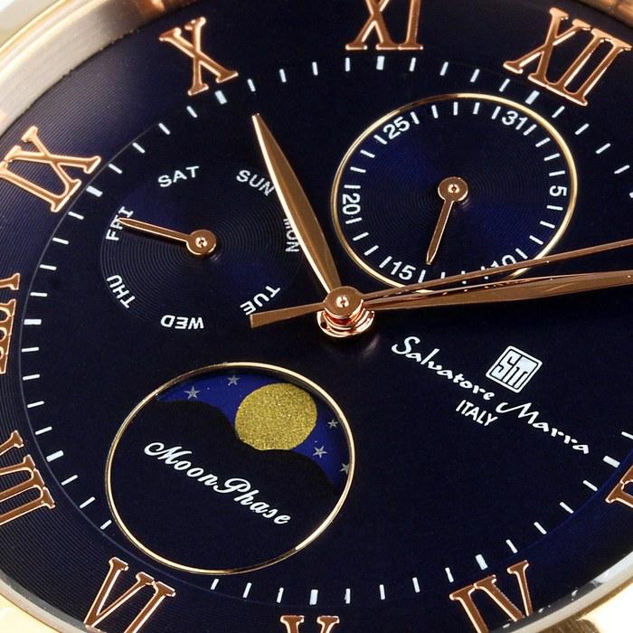 [Salvatore Marra] Watch Moon Phase Multi-Calendar 50m Waterproof Business Formal Men's Leather Strap Limited Edition Pink Gold Blue Brown