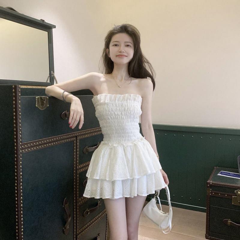 

2023 Hot Girl Strapless White Dress: Stunning Pure Desire Style Short Skirt S чорний