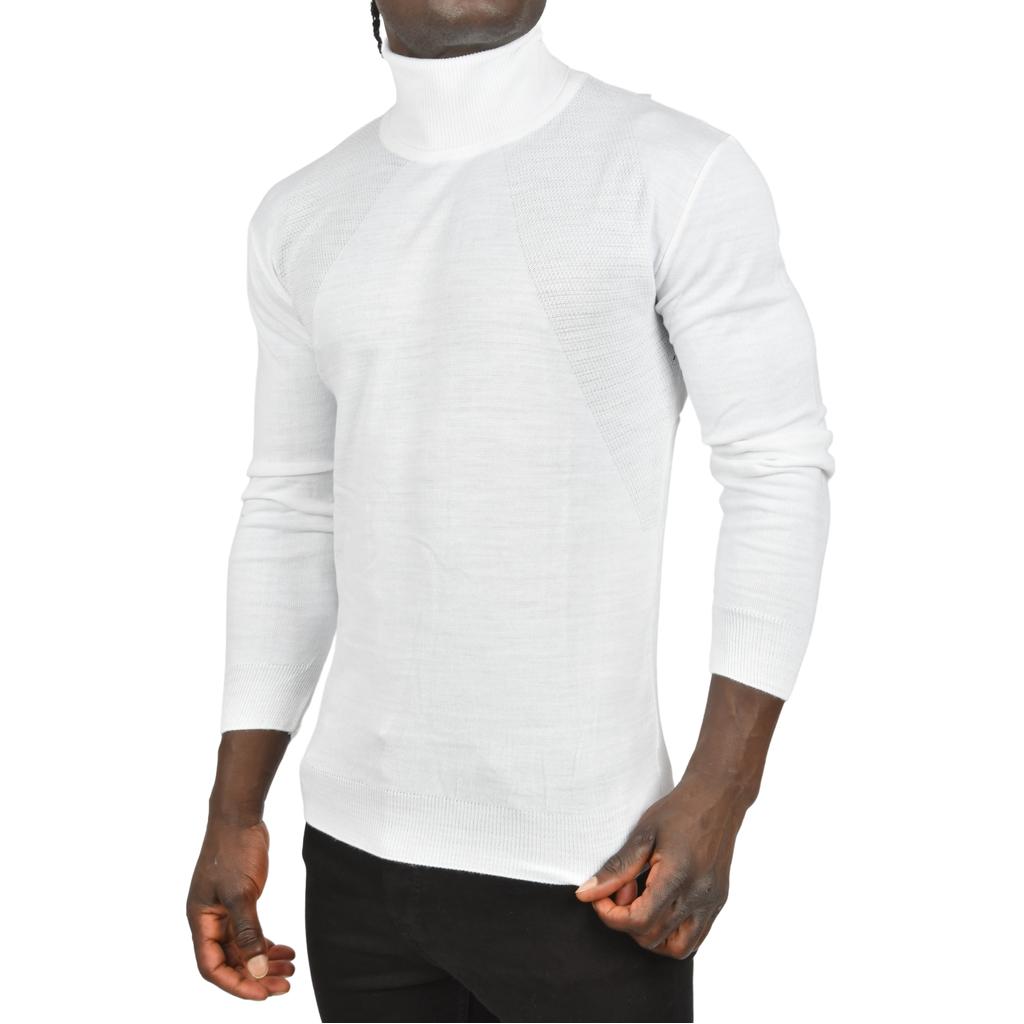 DeepSEA Tam Balıkçı Yaka Yanları Desenli Slim Fit Boğazlı Triko Kazak 2505495