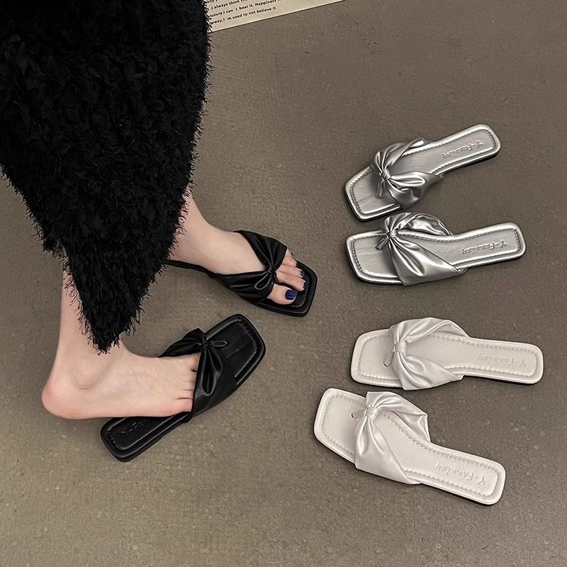 French toe beach shoes summer new wear casual women cool slippers fashionable versatile flat one-word slippers
