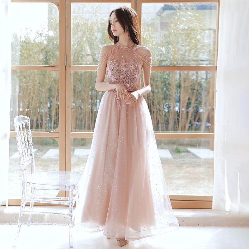 Pink Evening Dress Women's 1011 New Temperament Socialite Banquet Annual Meeting Solo Art Test Host Long Dress