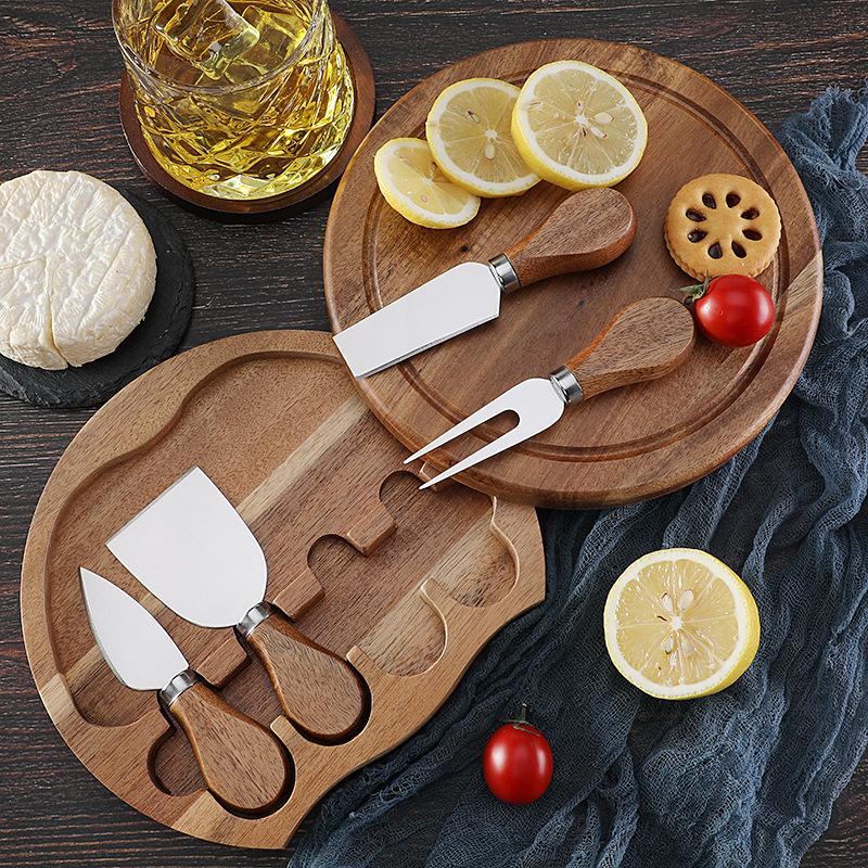 Stainless Steel Cheese Knives Set Round Charcuterie Board Cheese Fork Spreader Serving Tray Btter Tools With Gift Box