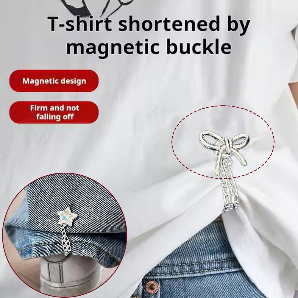 Cartoon Magnetic Pants Leg Clip Shorts Trouser Legs Roll Up Pants Leg Clip Trouser Fixing Magnet Pin with Chain Metal Buttons